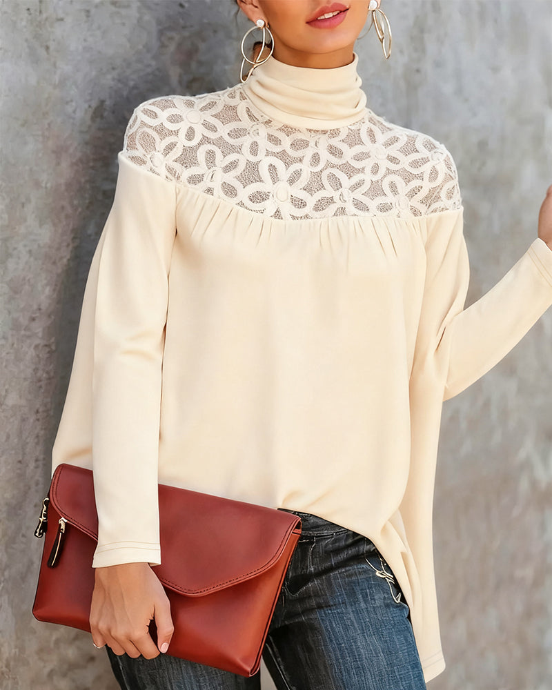 Top Rollkragen Spitze sheer Strick