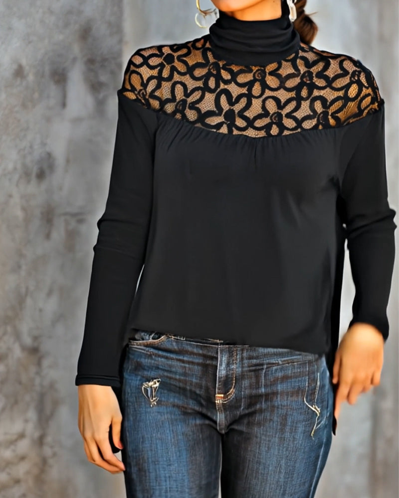 Top Rollkragen Spitze sheer Strick