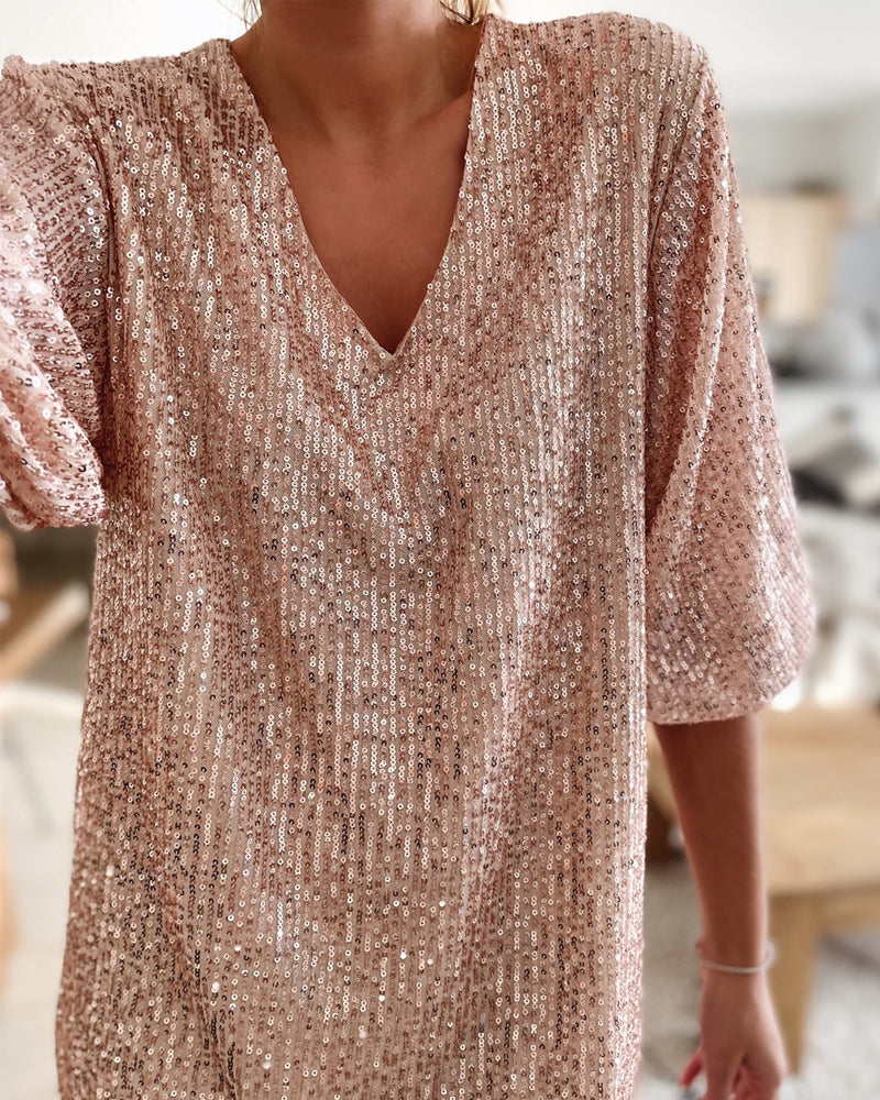Pailletten-Partykleid mit V-Ausschnitt
