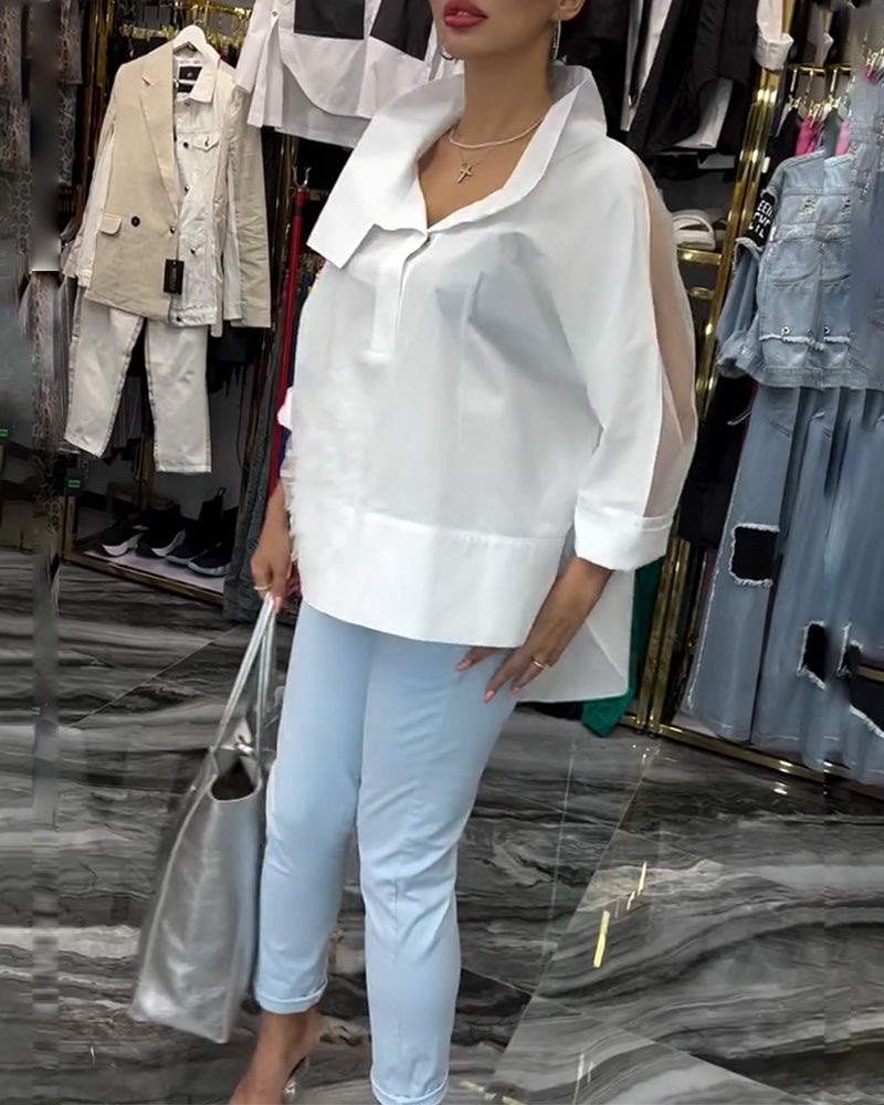 Revers-spitzen-patchwork-bluse mit blumenmuster