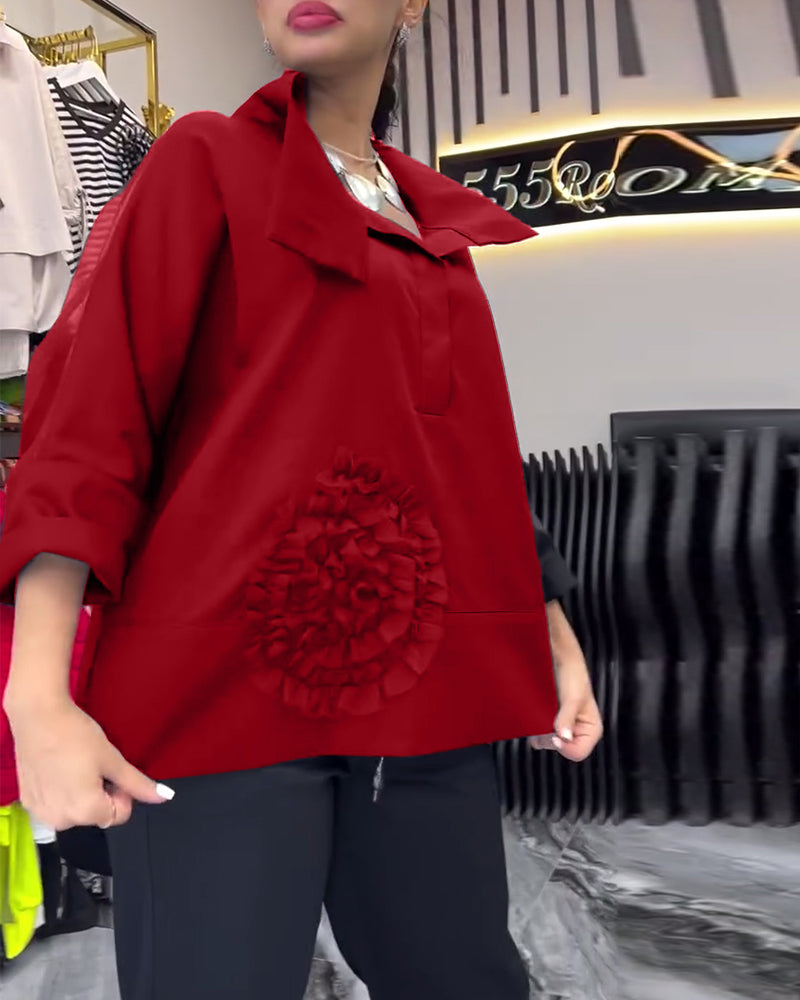 Revers-spitzen-patchwork-bluse mit blumenmuster