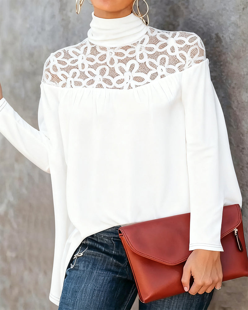 Top Rollkragen Spitze sheer Strick