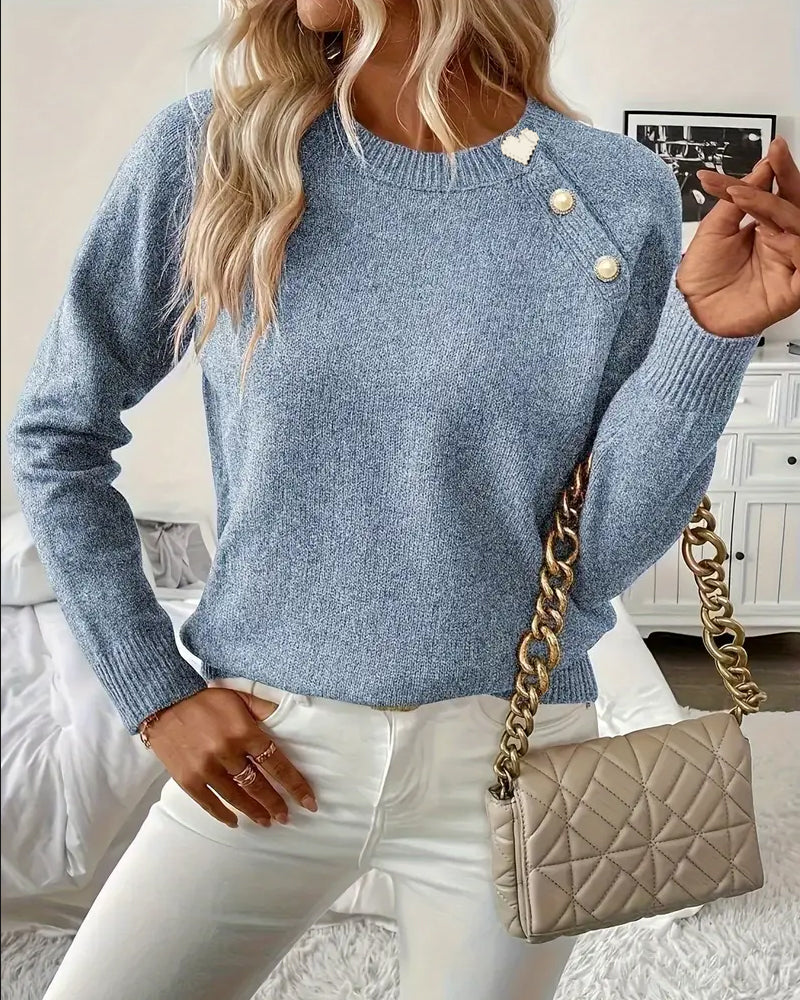 Pullover Knopfverzierung Raglanärmel