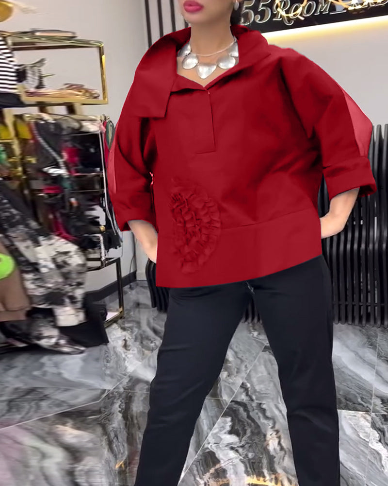 Revers-spitzen-patchwork-bluse mit blumenmuster