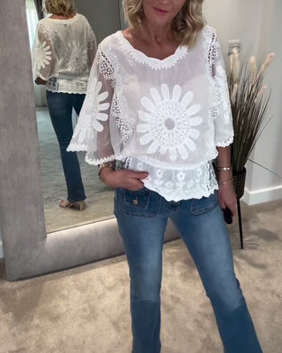 Bluse Bestickt Fledermaus Spitze