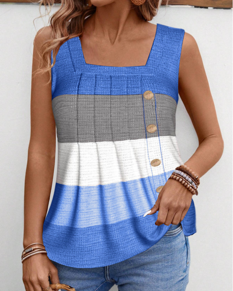 Gestreiftes Tanktop mit Knöpfen und Falten