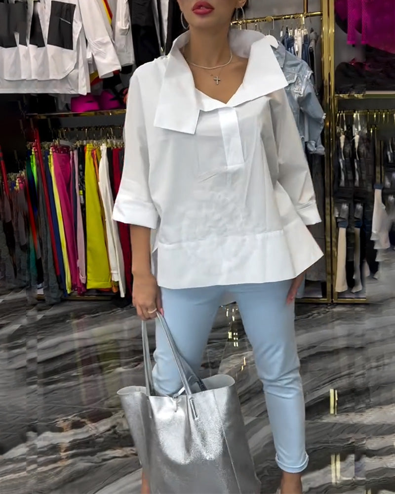 Revers-spitzen-patchwork-bluse mit blumenmuster