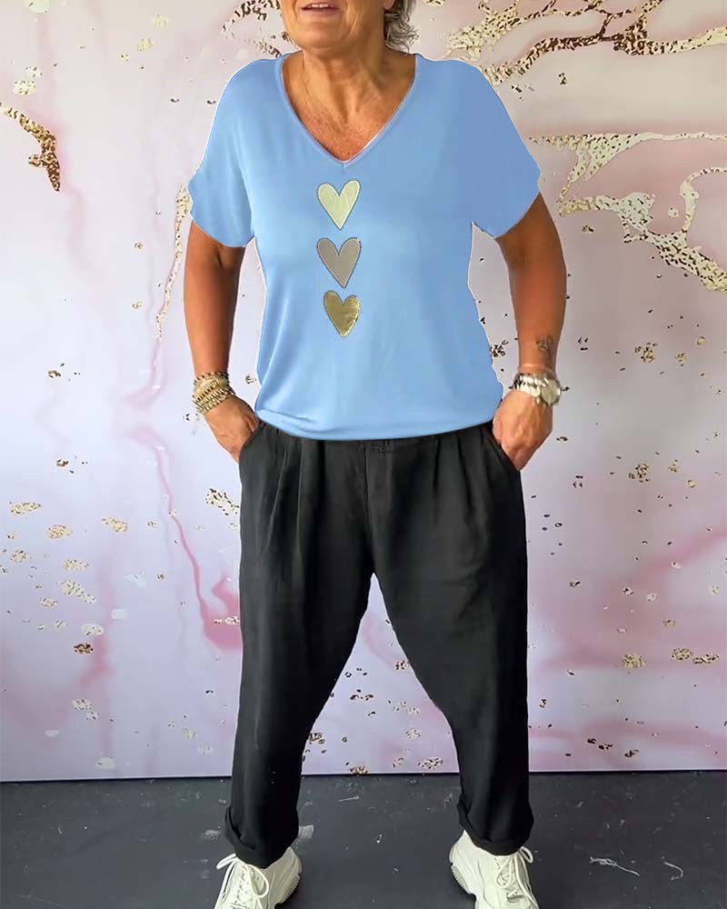 Kurzärmlige love-bluse mit v-ausschnitt