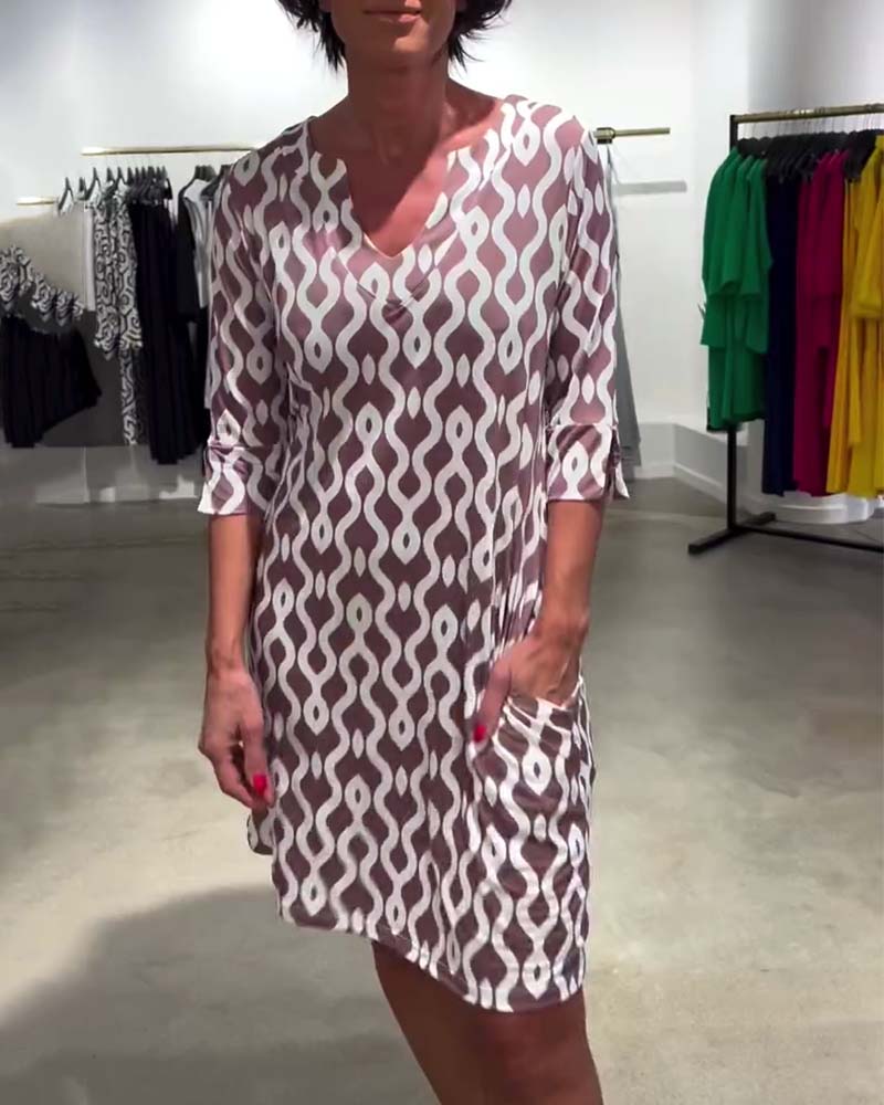 Kleid Stehkragen Midi-Länge Bedruckt