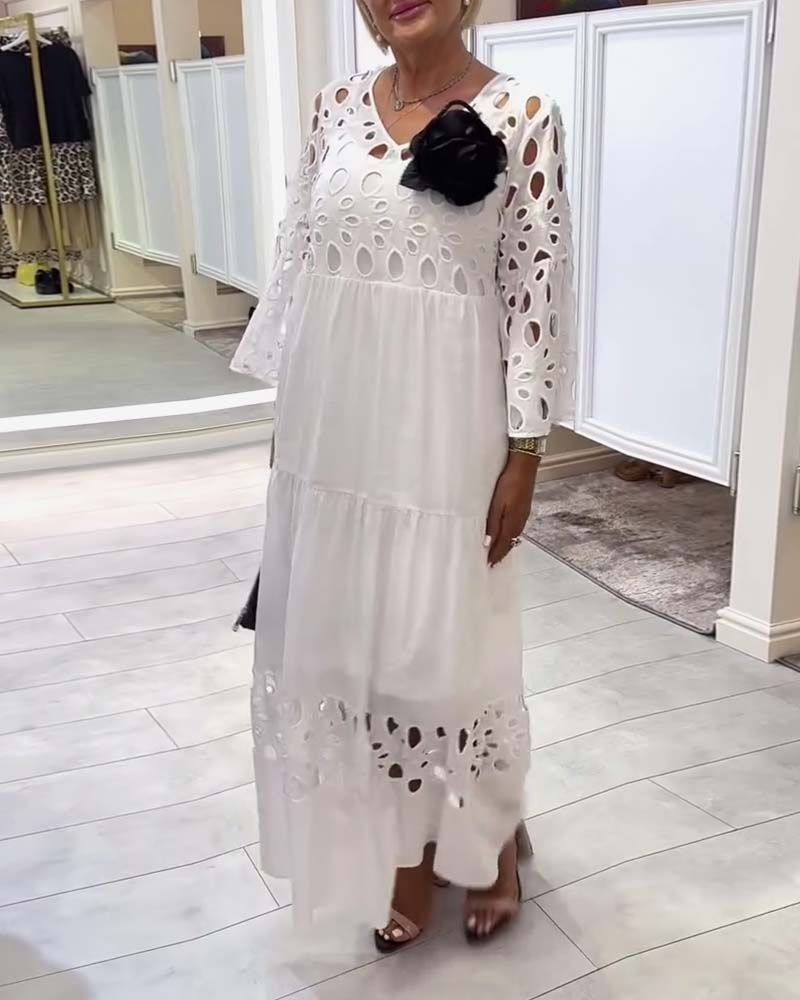 Kleid elegant einfarbig Spitze Loch