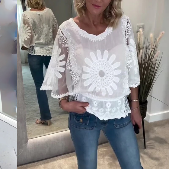 Bluse Bestickt Fledermaus Spitze