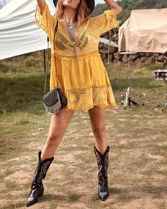 Smock V-Ausschnitt Spitzenbestickt