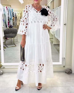 Kleid elegant einfarbig Spitze Loch