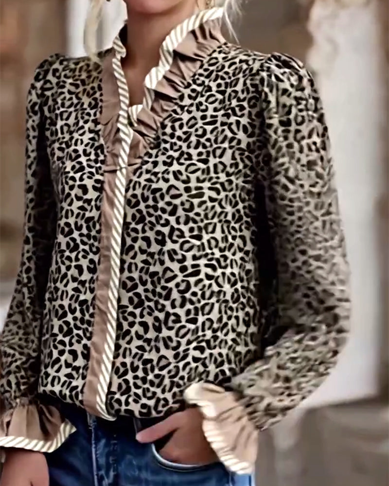 Bluse lässig Leopardenmuster langarm