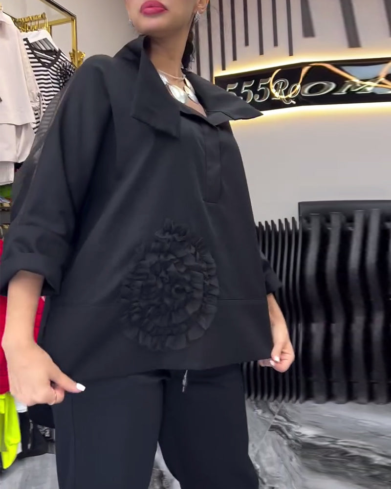 Revers-spitzen-patchwork-bluse mit blumenmuster