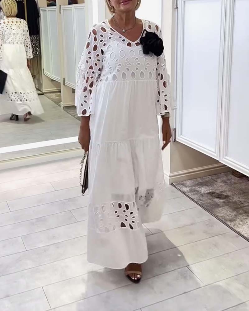 Kleid elegant einfarbig Spitze Loch