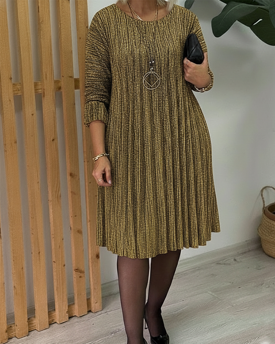 Kleid runder Ausschnitt schimmernd plissiert Mode