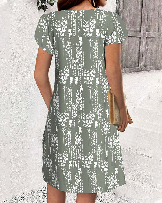 Kleid mit Blütenärmeln bedruckt lässig