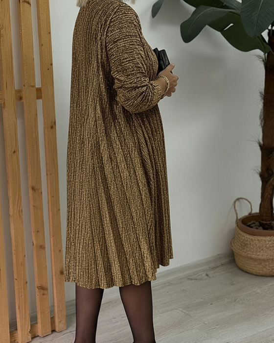 Kleid runder Ausschnitt schimmernd plissiert Mode