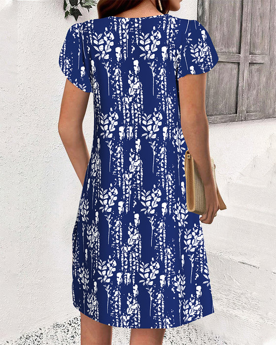 Kleid mit Blütenärmeln bedruckt lässig