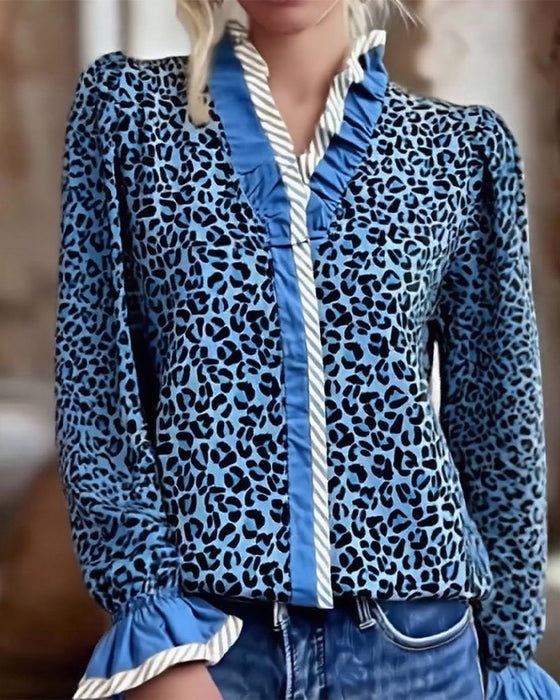 Bluse lässig Leopardenmuster langarm