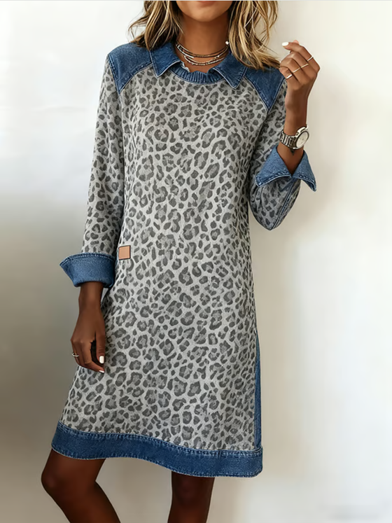 Kleid Mit Modischem Revers Und Farbblock-Design