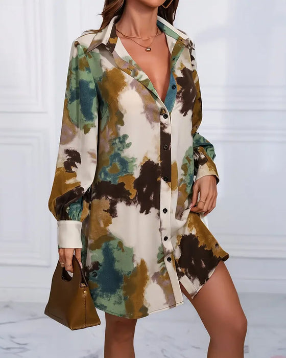 Kleid Reverskragen Langarm Batik