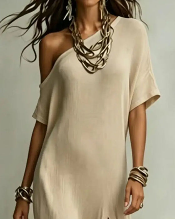 Kleid Off-Shoulder Schlitz Fledermausärmel