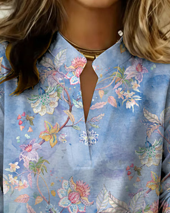 Bluse Stehkragen langärmelig floral