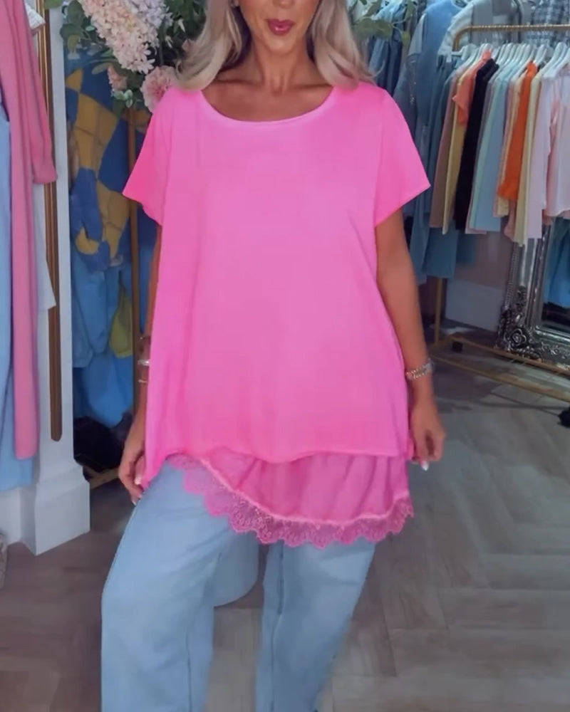 T-Shirt Spitze Zusammengesetzt Kurzarm