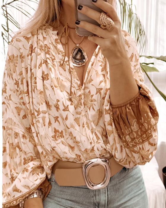 Bluse Laterne Ärmel Floral Lose