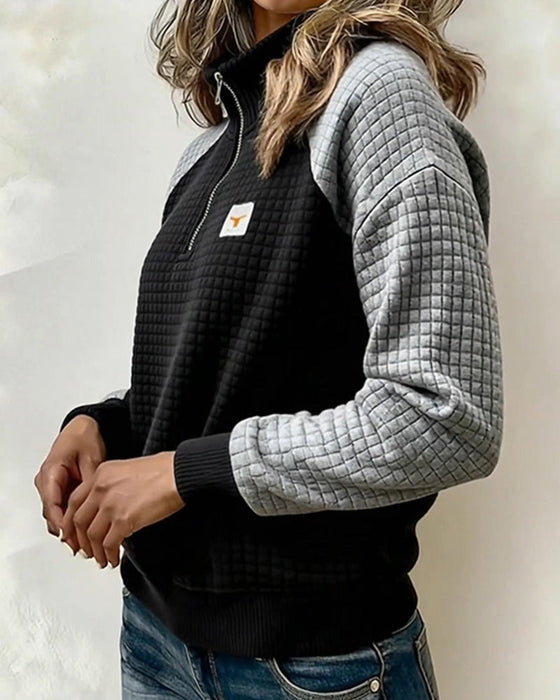 Sweatshirt Stehkragen Waffelmuster Colorblock