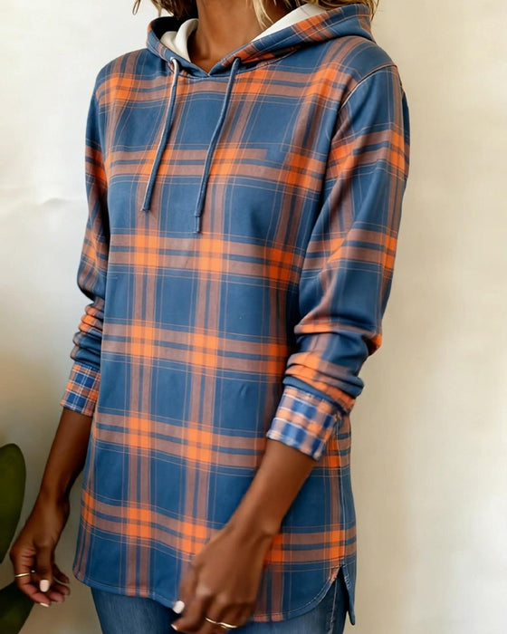 Sweatshirt Karo Druck Zugband Mit Kapuze