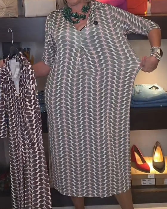 Kleid Mit Geometrischem Muster Und V-Ausschnitt