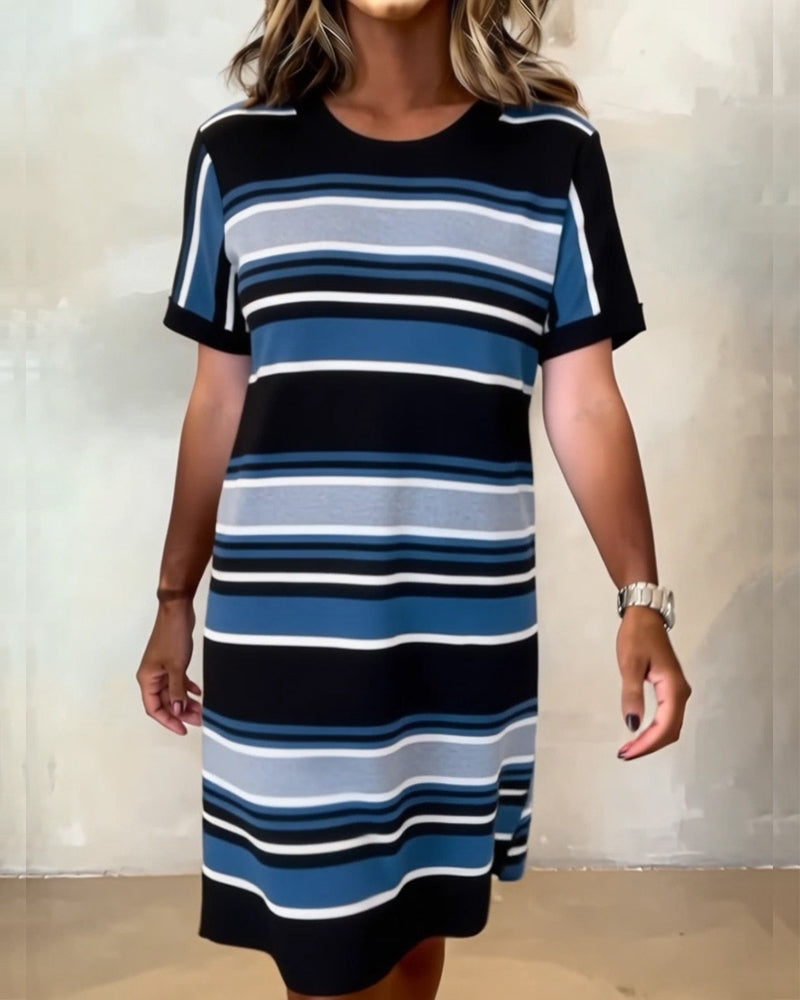 Kleid Casual Runder Halsausschnitt Gestreift