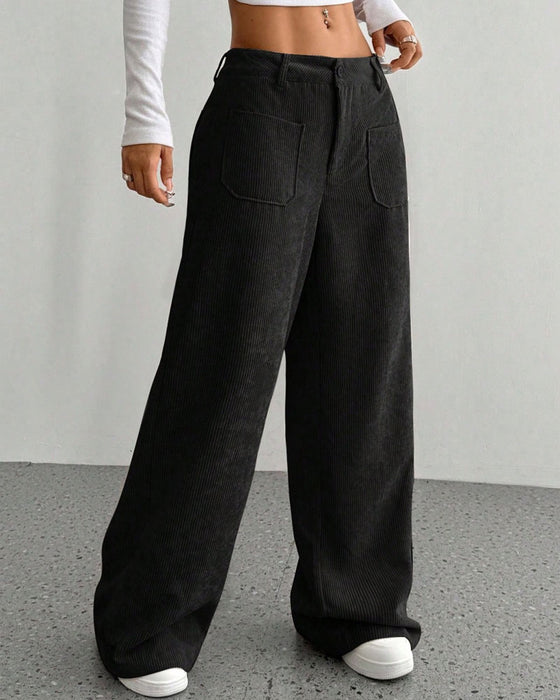 Hose Vorne Hinten Tasche Einfarbig Gerades Bein Lang