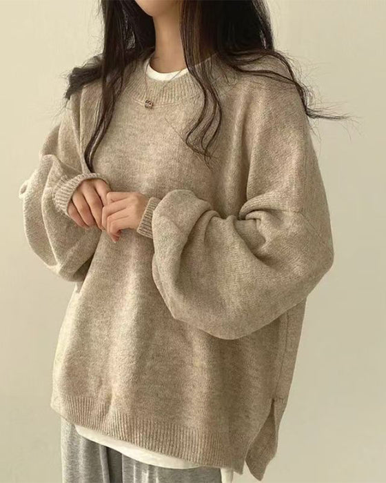 Pullover Rundhals Seite Schlitz