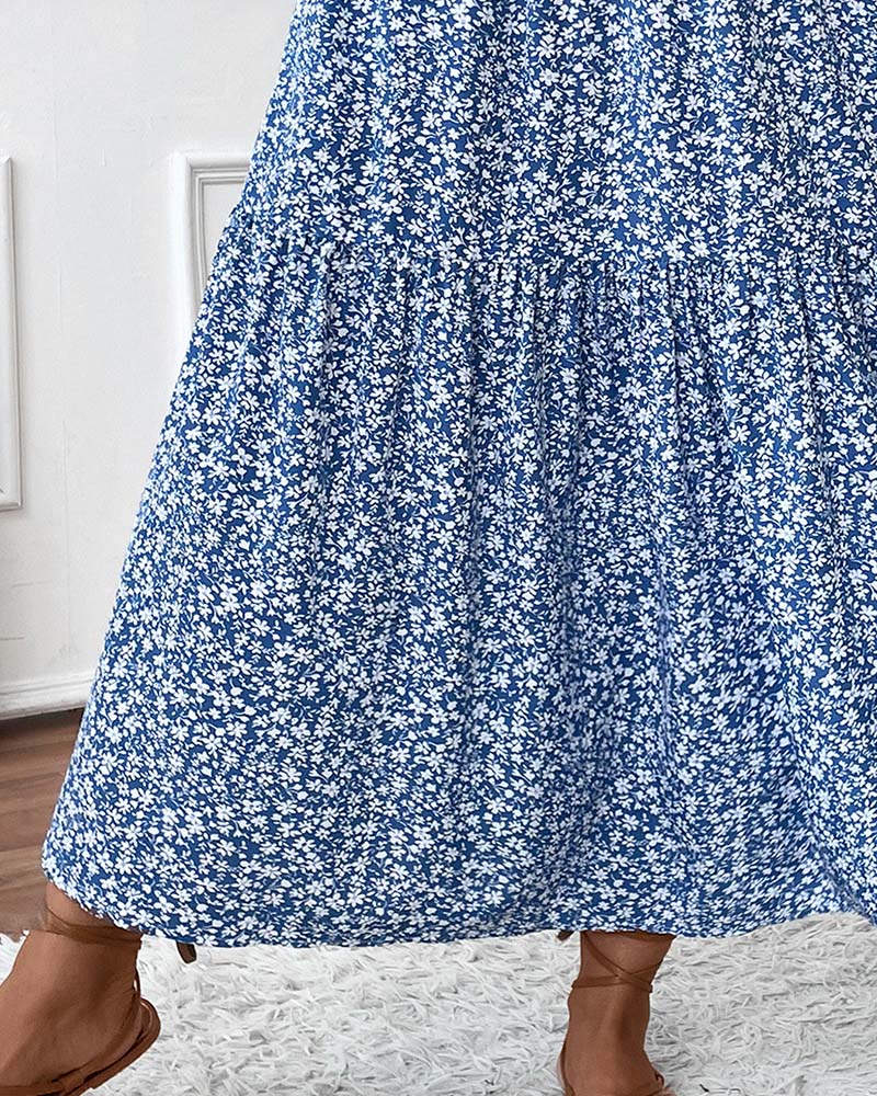 Rock Lagert Kleiner Blumenprint A-Linie Lang