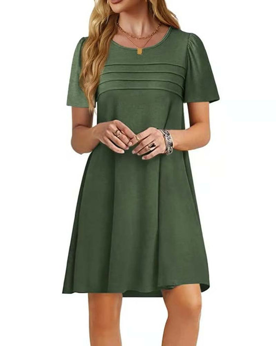 Kleid Rüsche Kurzarm Rundhals