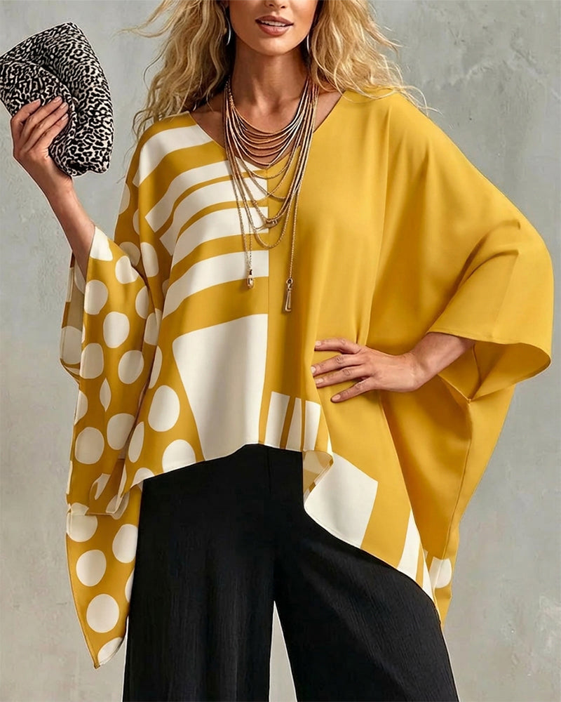 Bluse Polka Dot Streifen Patchwork V Ausschnitt