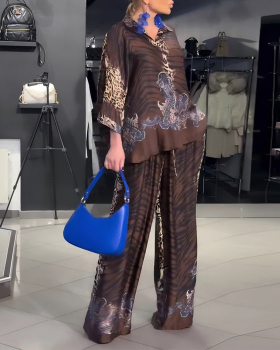 Set stilvoller Leopardenprint Weitbeinhose