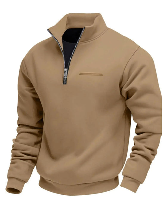 Sweatshirt Unifarbe Stehkragen Reißverschluss