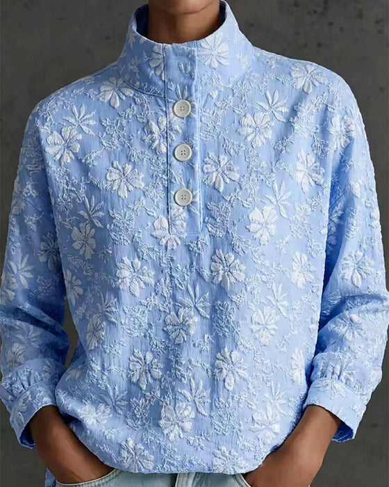Bluse Mock Neck Knopf Mode