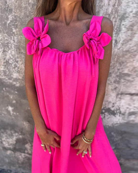 Kleid Ärmellos Einfarbig Modisch Lang