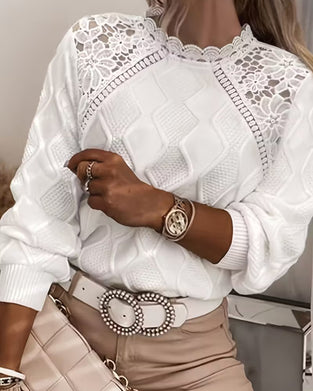 Pullover Spitzenbesatz Mode Patchwork