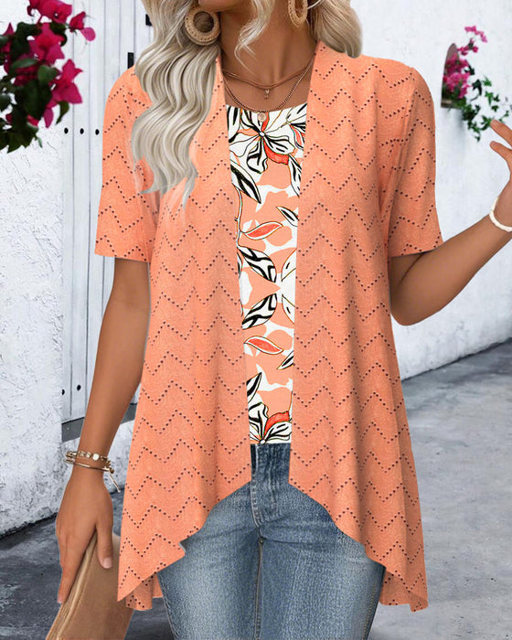 Bluse Fake Zwei-Teilig Ausgeschnitten Print