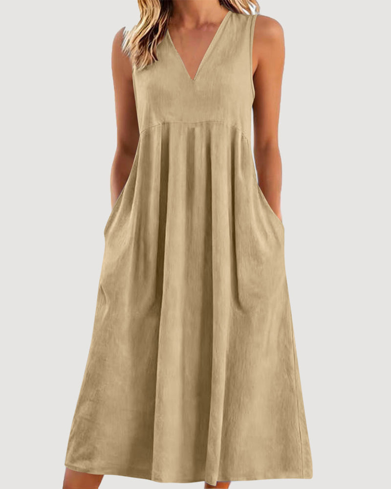 Kleid Einfarbig V-Ausschnitt Ärmellos