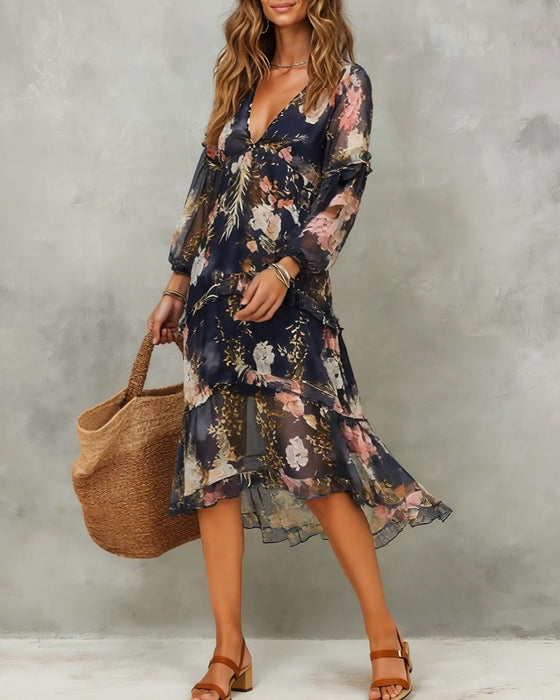 Kleid Sexy V-Ausschnitt Bohemien