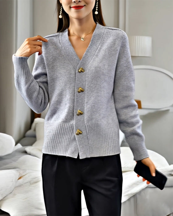 Cardigan Herzchen Knopf V-Ausschnitt