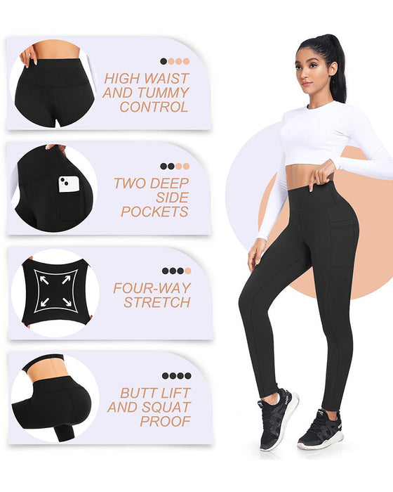 Damen Hohe Taille Fleece Gefütterte Leggings Mit Taschen
